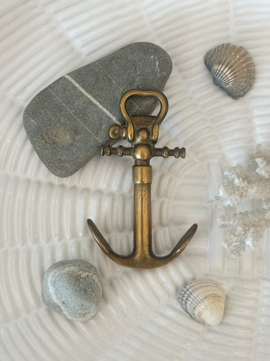 Vintage Solid Brass Nautical Anchor Corkscrew & Bottle Opener