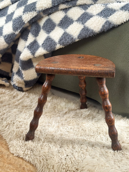 Vintage Handmade French Milking Stool with Bobbin Legs