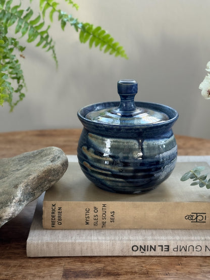 Vintage Greystoke Gill Pottery Blue Drip Glaze Lidded Pot by Robert Park