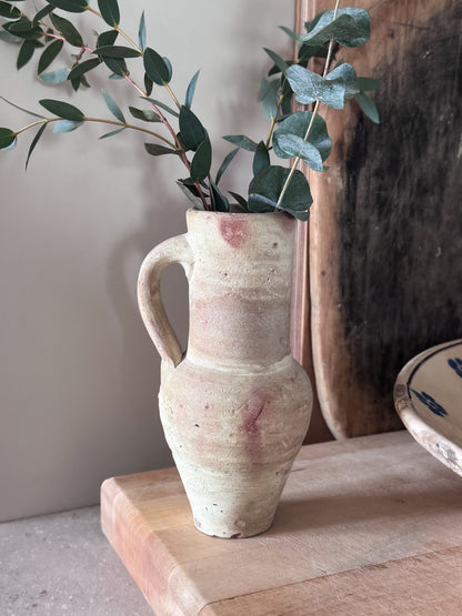 Vintage Handmade Aged Terracotta Handled Vessel with Soft Earthy Tones