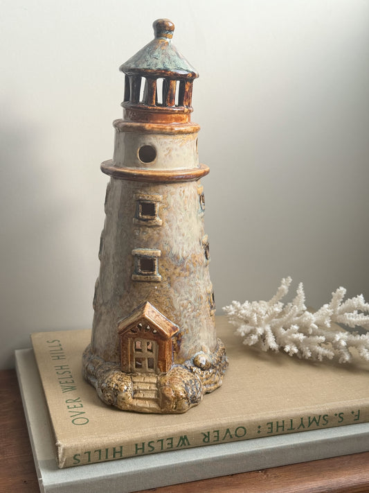 Vintage Studio Pottery Lighthouse Sculpture • Tealight Holder