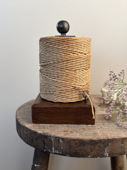 Handmade Wood and Iron Twine Stand with Antique Key & Upholsterer’s Thread