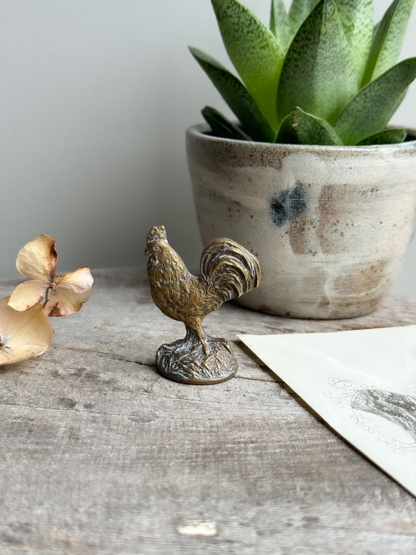 Vintage Solid Brass Miniature Cockerel | Games Counter