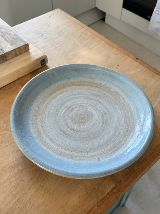 Large Studio Pottery Wall Plate in Coastal Blue & Earthy Tones