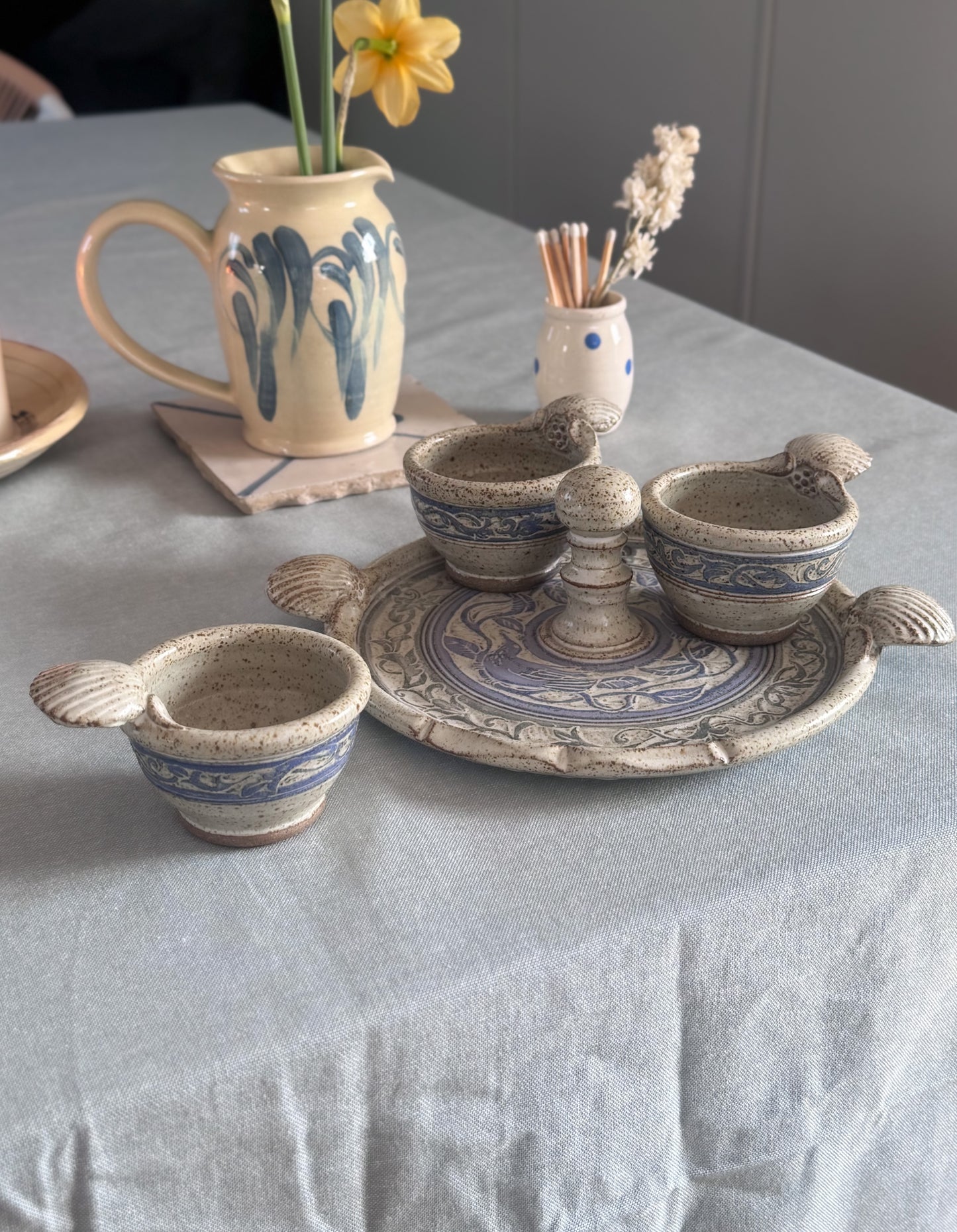 Very Rare Studio Pottery Scalloped Shell Cruet Set by Mike Goddard, Manningtree Pottery