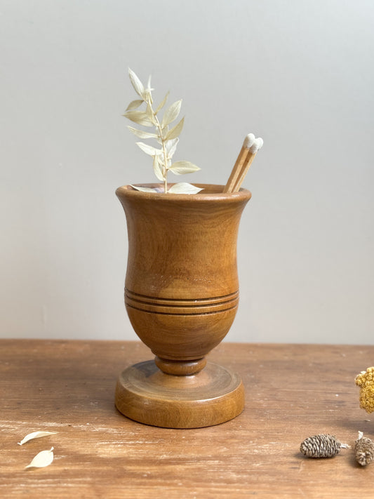 Small Hand-Turned Wooden Pedestal Vase