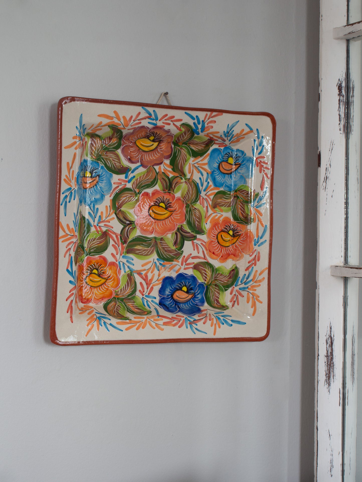 Vintage Portuguese Joaquim Lagareiro Hand-Painted Floral Wall Plate / Serving Platter