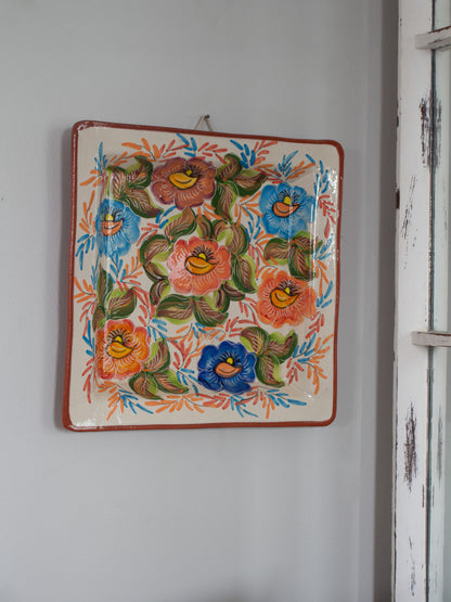 Vintage Portuguese Joaquim Lagareiro Hand-Painted Floral Wall Plate / Serving Platter