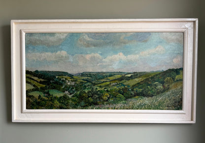 Original Midcentury Rural Landscape Framed Oil on Board by W.Armstrong