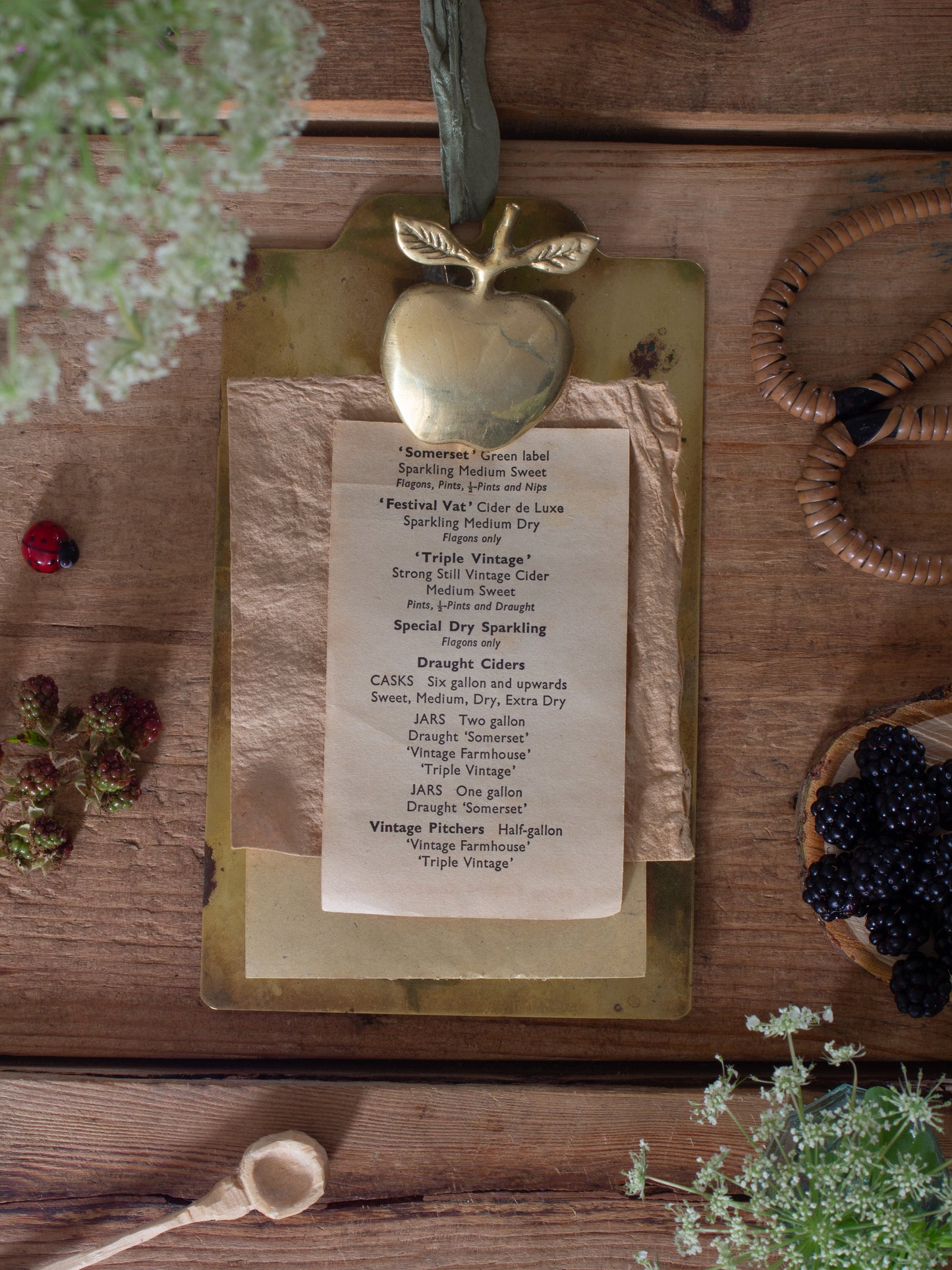 Vintage Handmade Solid Brass Apple Clipboard
