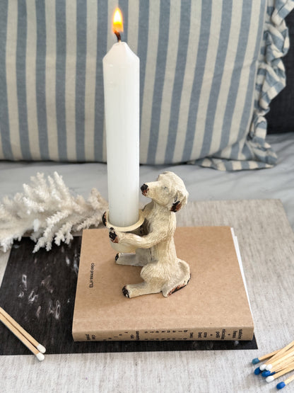 Vintage 1940s–1950s Handpainted Cast Iron Dog Candleholder / Match Holder