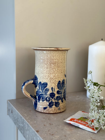 German Studio Pottery Mug – Hand-Painted Blue Florals, Charlottenburg