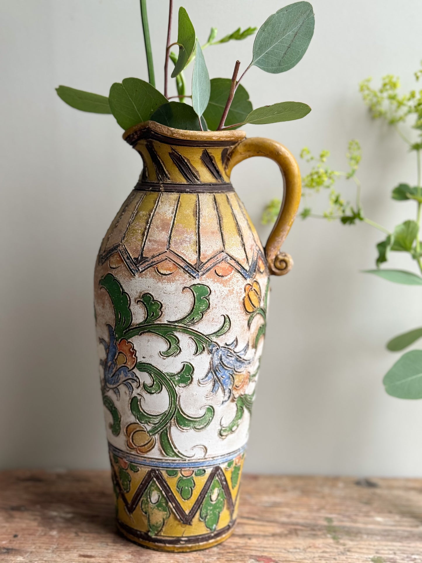 Japanese Mishima Pottery Floral Jug