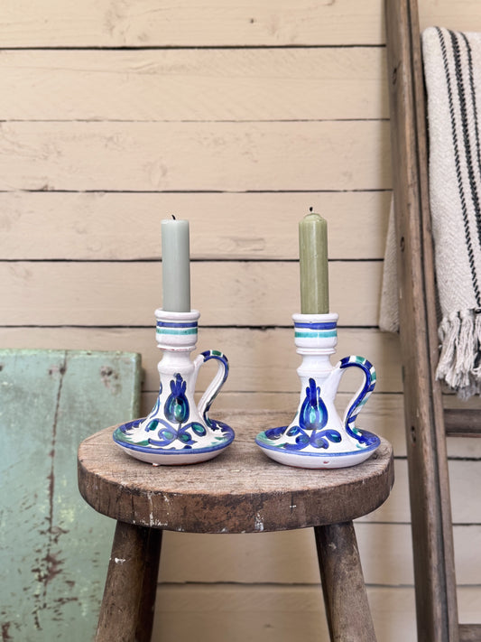Vintage Andalusian Spanish Studio Pottery Candlestick Pair
