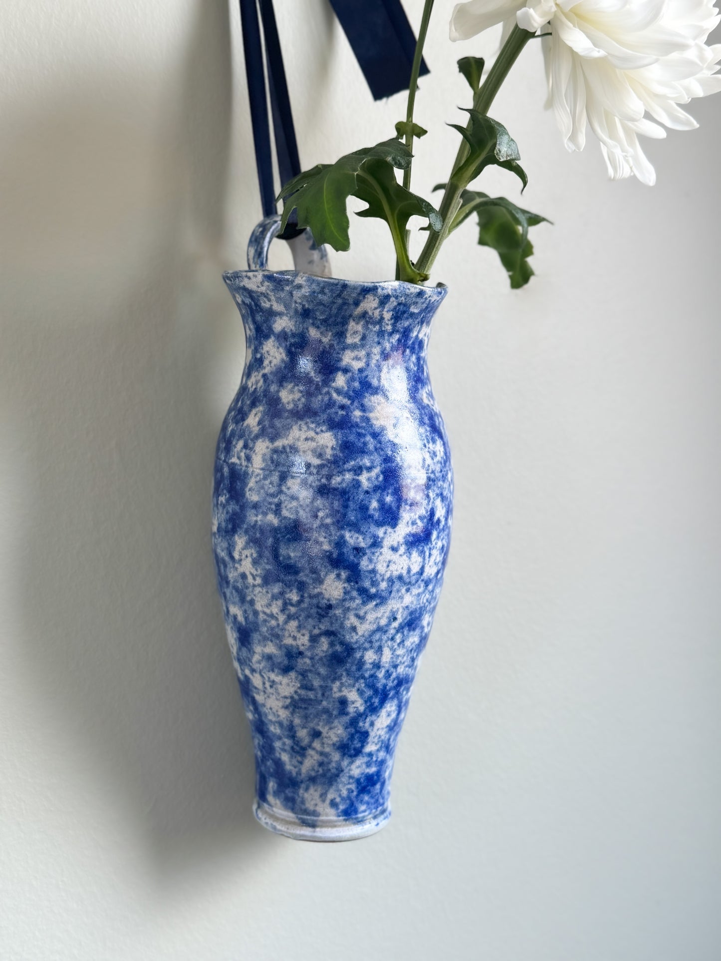 Studio Pottery Blue Abstract Hanging Vase