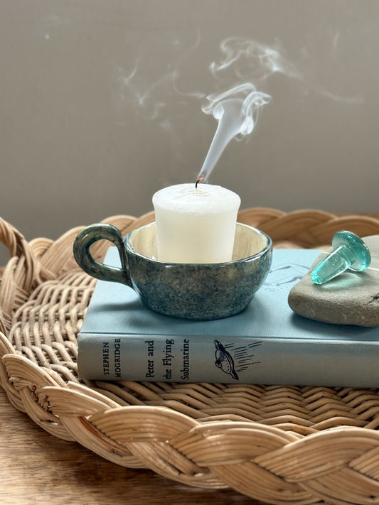 Vintage Speckled Blue Studio Pottery Candle Holder