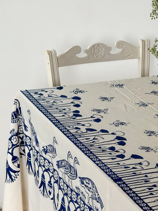 Vintage Block Printed Tablecloth, Handmade in India, 268cm x 150cm