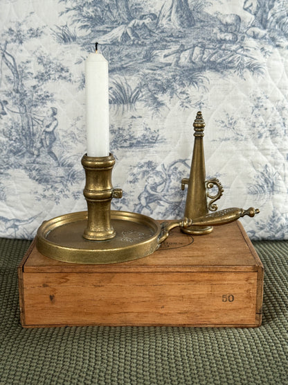 Antique Solid Brass Chamberstick with Matching Snuffer