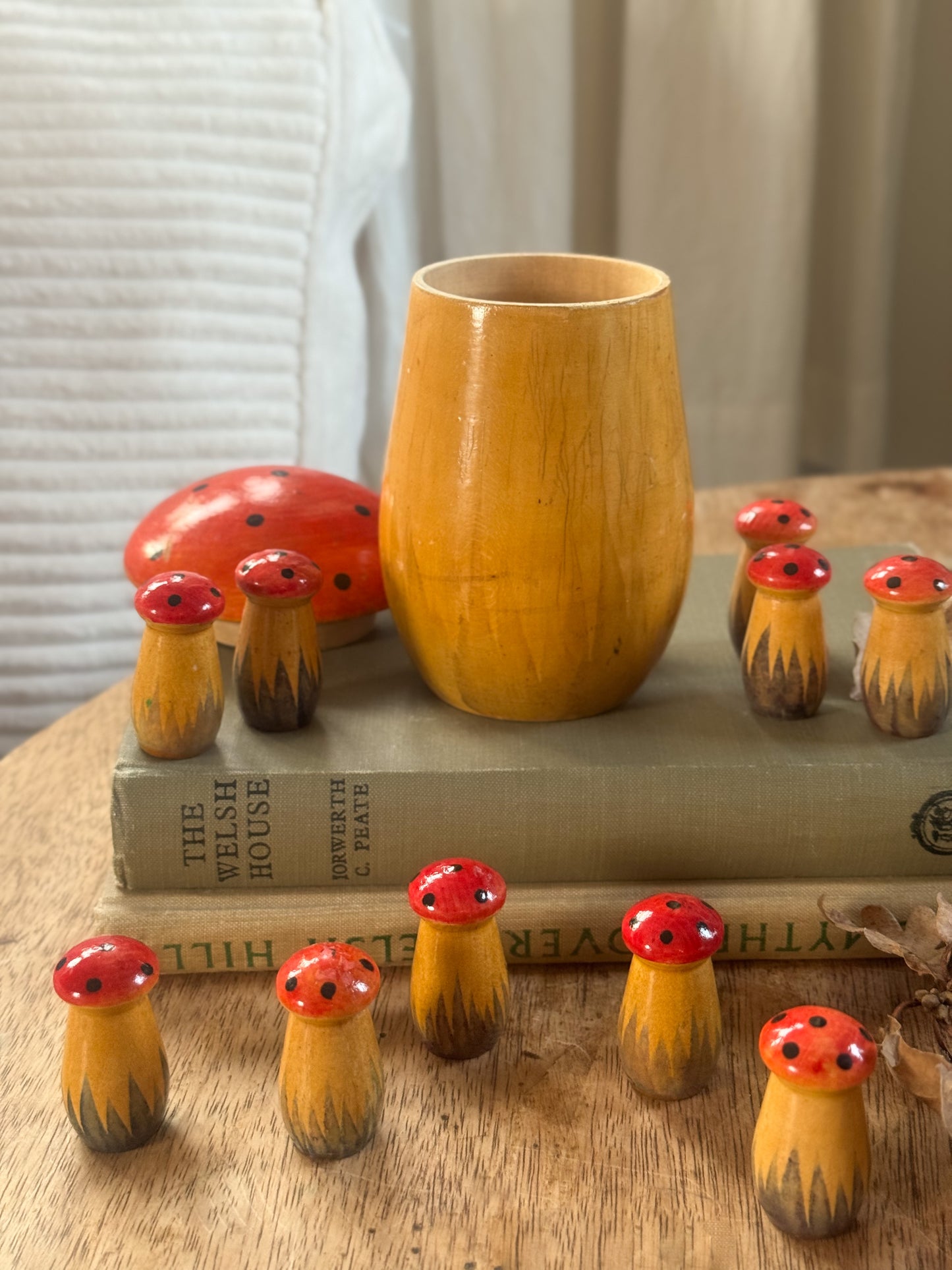 Very Rare Vintage Midcentury Russian Nesting Mushroom Set (Wooden Matryoshka Toadstools)