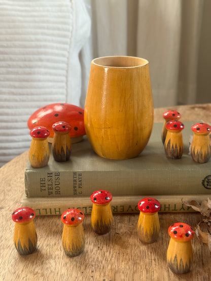 Very Rare Vintage Midcentury Russian Nesting Mushroom Set (Wooden Matryoshka Toadstools)