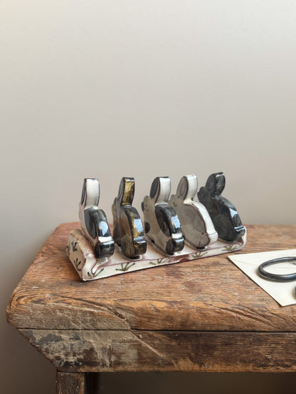 Studio Pottery Slipware ‘Bunny Rabbit’ Letter Rack by Heather Swain, Cornwall | Toast Rack, Napkin Holder