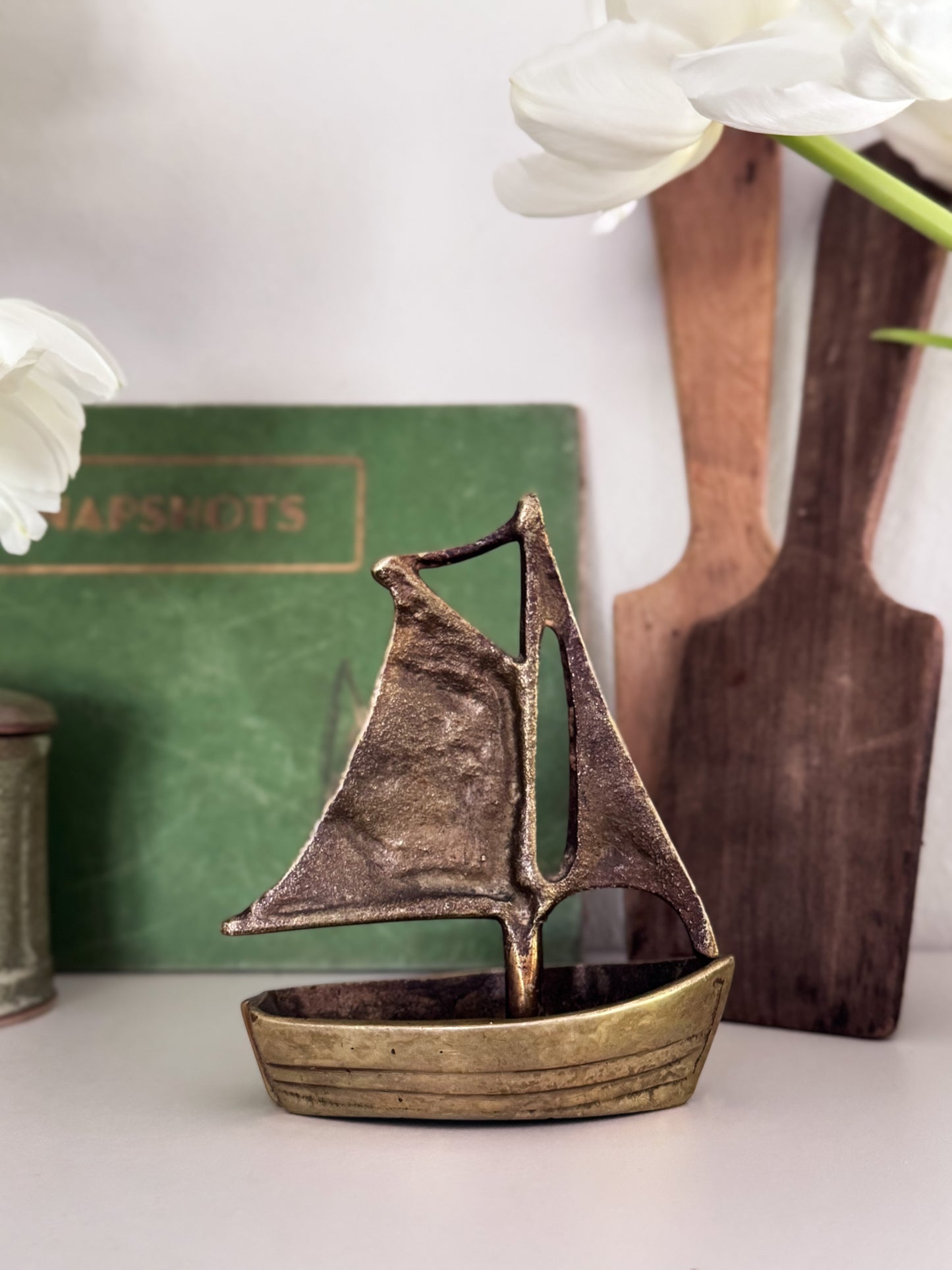 Vintage Miniature Solid Brass Sailing Boat