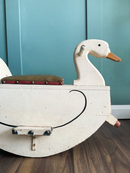 Vintage 1950s Handmade Folk Art Ride On Swan