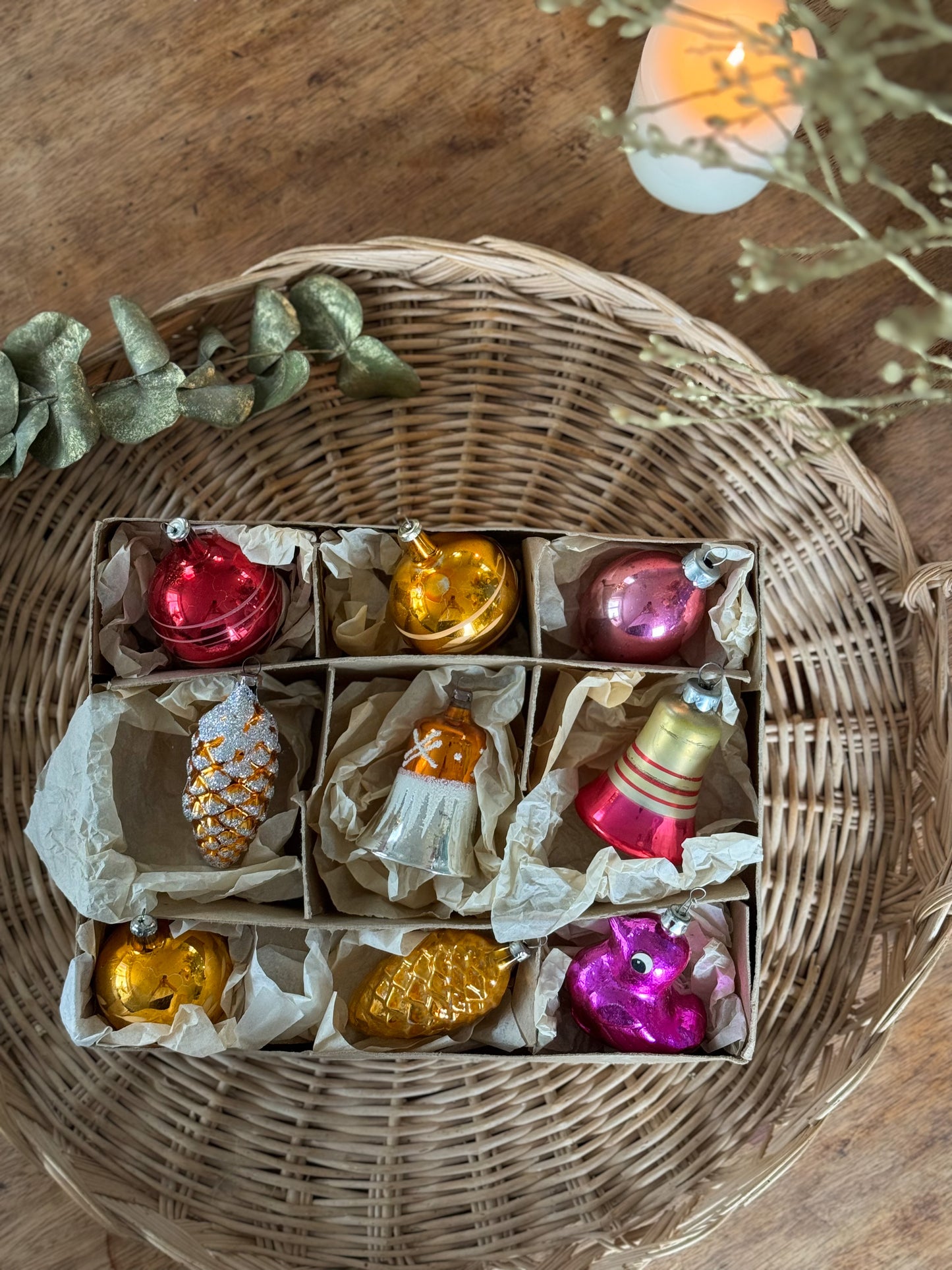 Vintage Midcentury 1950s Mercury Glass Baubles • Set of 9