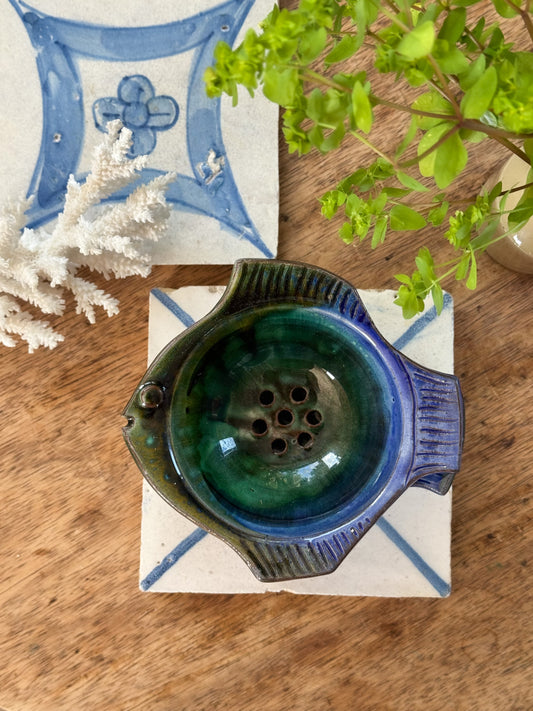 Vintage Studio Pottery Fish Soap Dish / Strainer – Two Piece