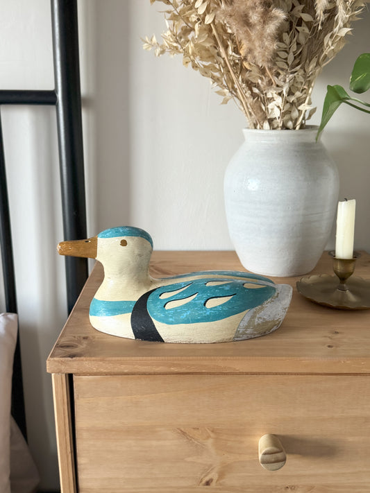 Vintage Folk Art Painted Solid Wood Decoy Duck
