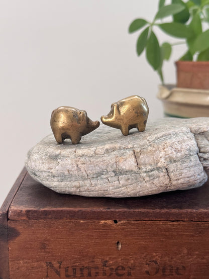 Vintage Solid Brass Miniature Pigs (Pair)