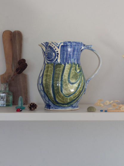 Very Rare Welsh Studio Pottery Owl Jug by Steve Barkworth, Pen y Bonc Pottery, Amlwch, Anglesey