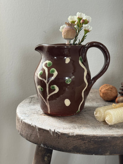Rare Vintage 1937 Studio Pottery Slipware Oak Leaf Jug, One-Of-a-Kind
