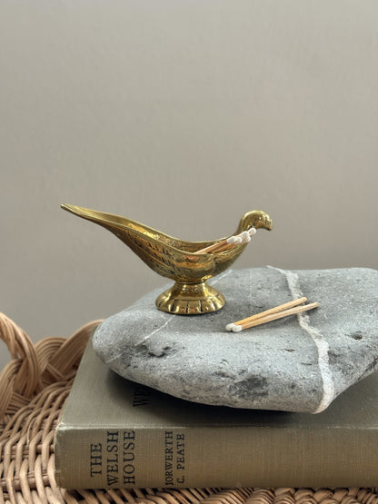 Vintage Solid Brass Bird Match Holder (Originally a Pipe Rest)