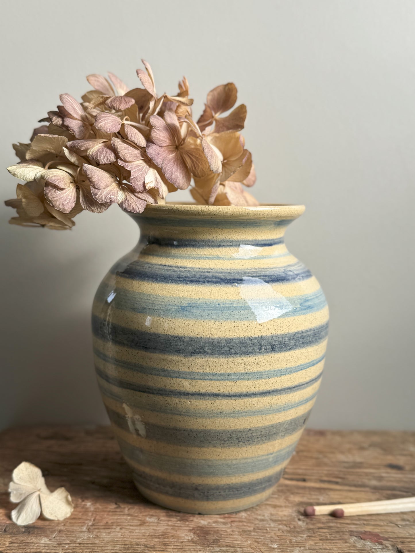 Vintage Fen Potteries Blue Striped Pot, Huntington, Cambridge