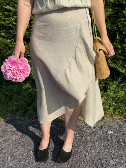 Vintage Westport Natural Linen-Blend Ruffle Skirt – Size L