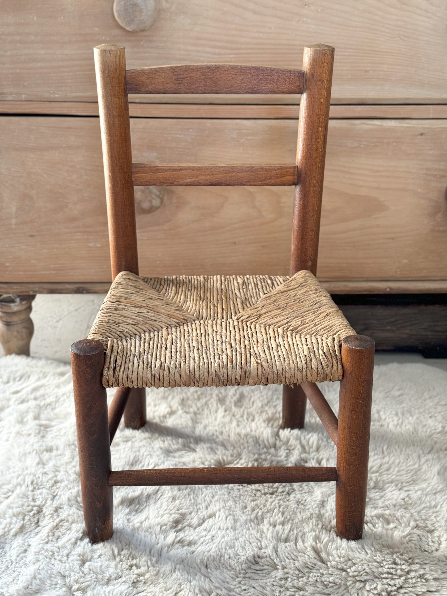 Vintage Wooden Child’s Chair with Rush Seat