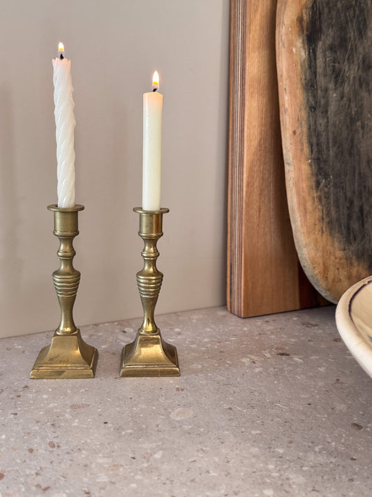 Antique Victorian Solid Brass Beehive Miniature Candlesticks (Pair)