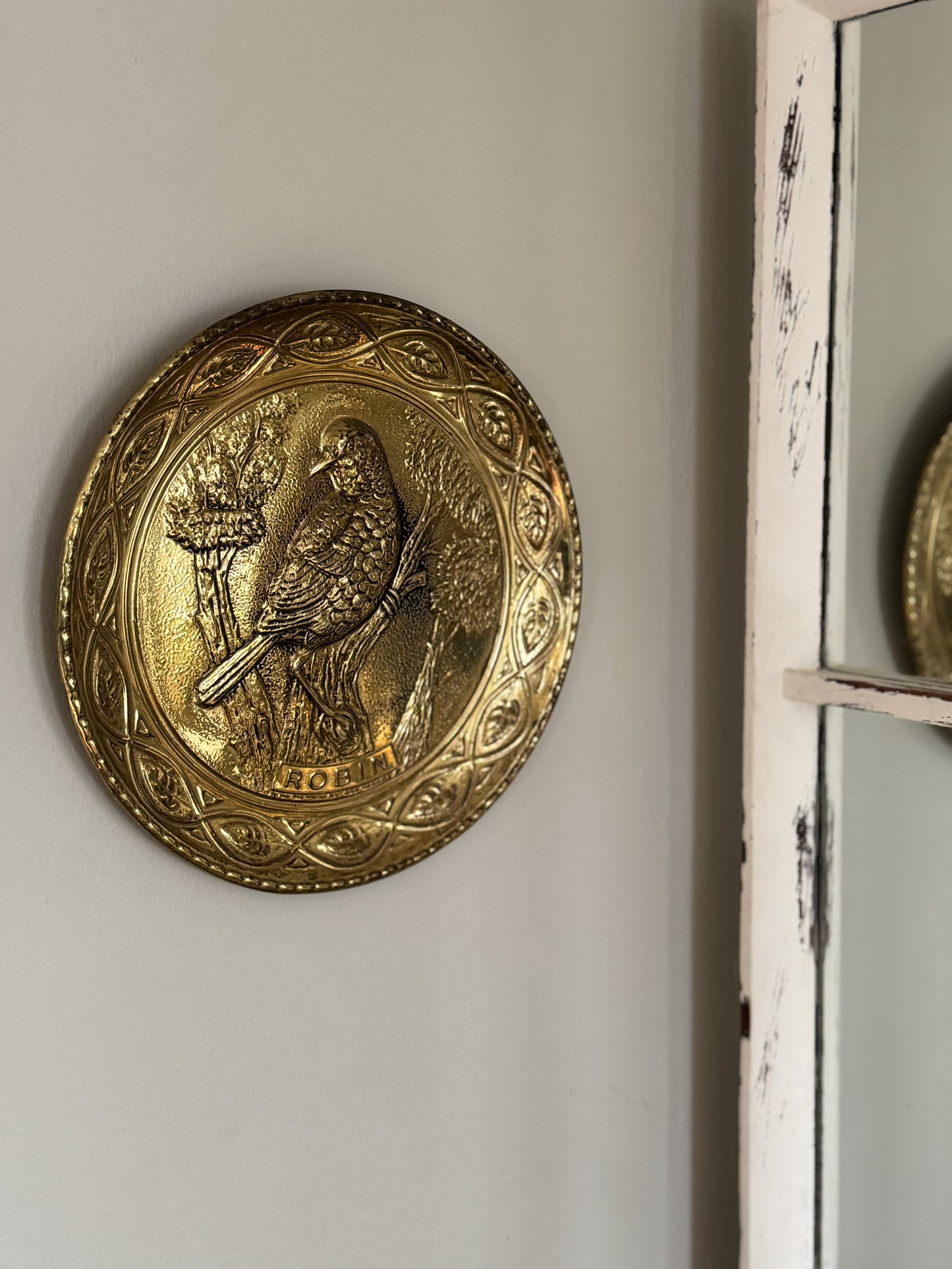 Vintage Hammered Brass Robin Wall Plate