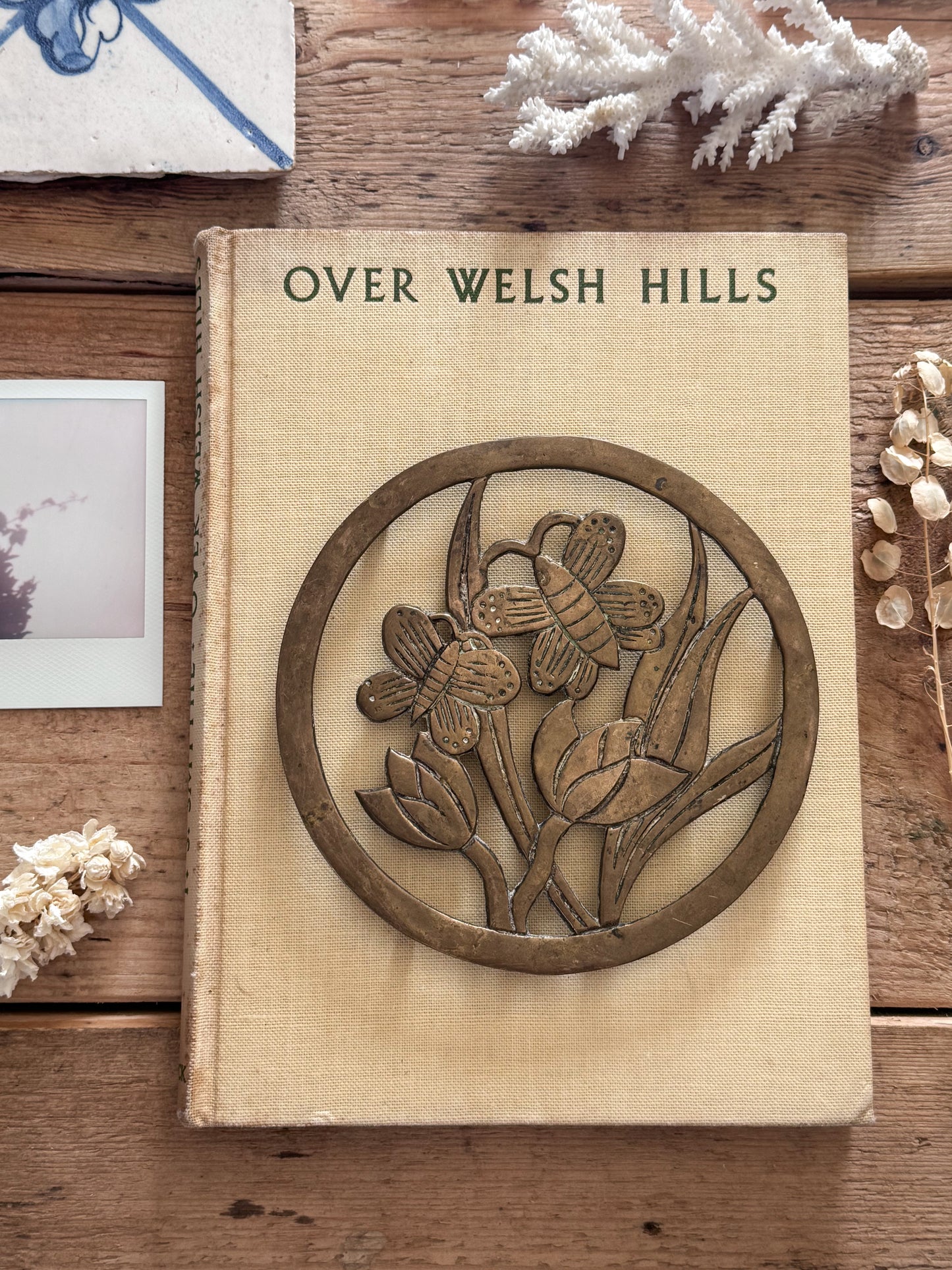 Vintage Solid Brass ‘Butterflies & Tulips’ Trivet