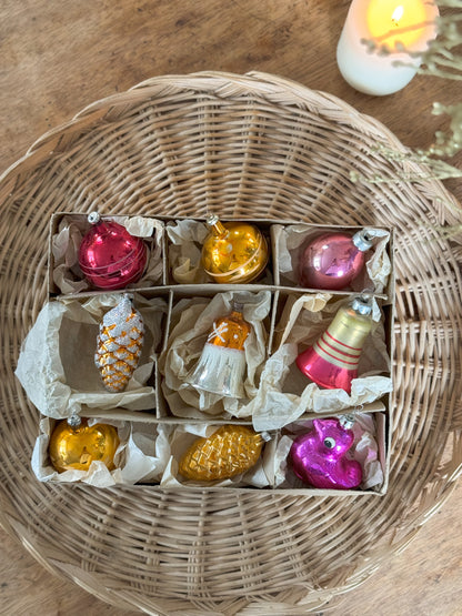 Vintage Midcentury 1950s Mercury Glass Baubles • Set of 9