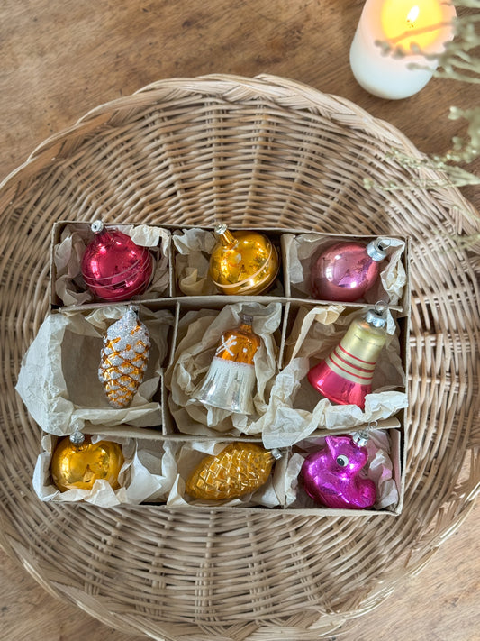 Vintage Midcentury 1950s Mercury Glass Baubles • Set of 9