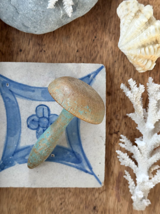Vintage Wooden Darning Mushroom with Blue Chippy Paint