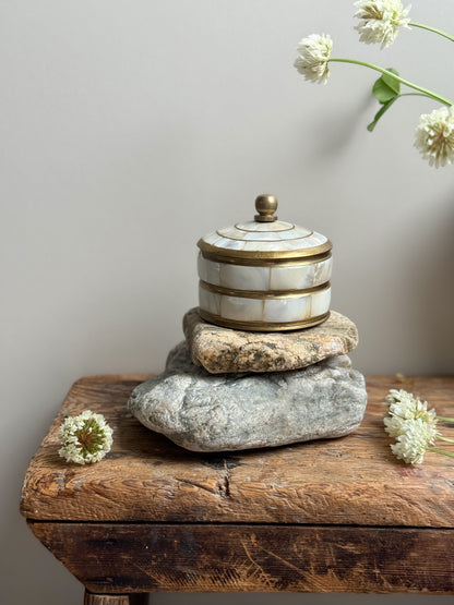 Vintage Brass & Mother of Pearl Trinket Box • Jewellery Box