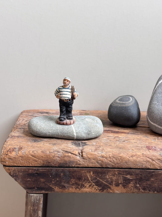 Vintage Miniature Hand-Painted Ceramic Fisherman Figurine