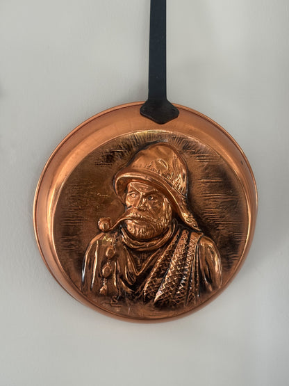 Vintage Midcentury French Copper Fisherman Wall Hanging