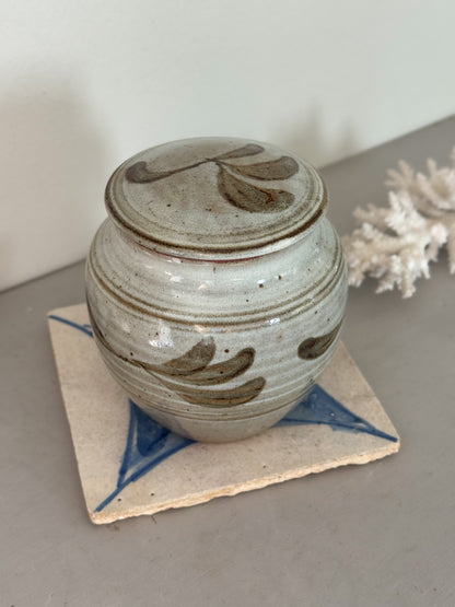 Vintage Studio Pottery Abstract Botanical Lidded Jar