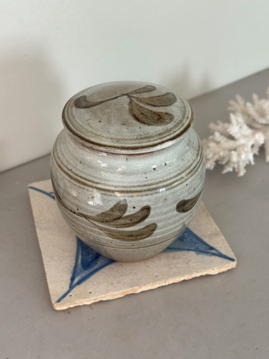 Vintage Studio Pottery Abstract Botanical Lidded Jar