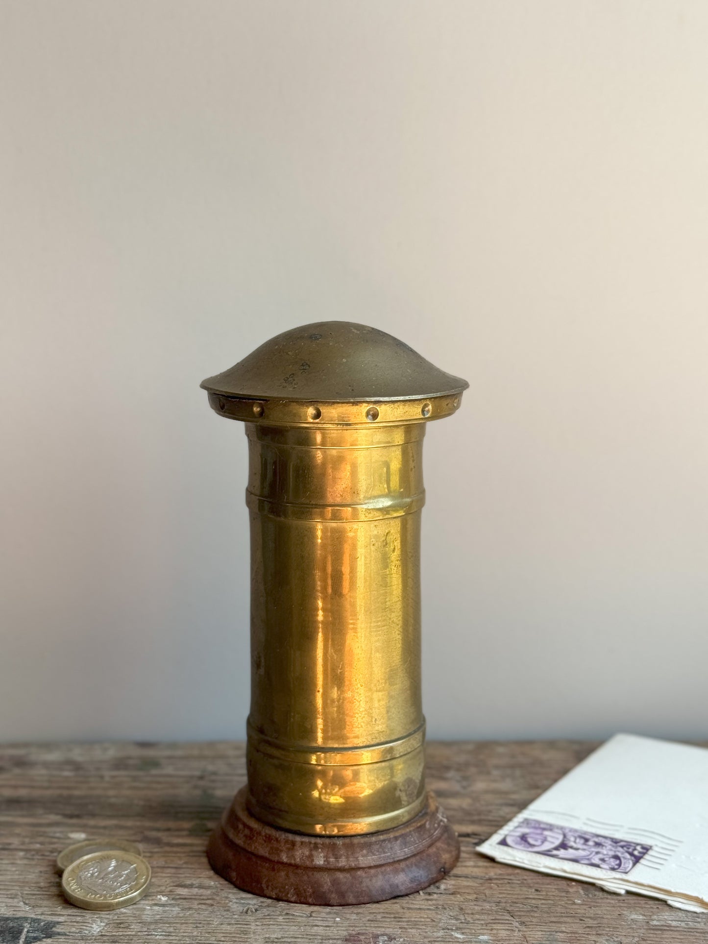 Vintage Handmade Brass Post Box Money Bank