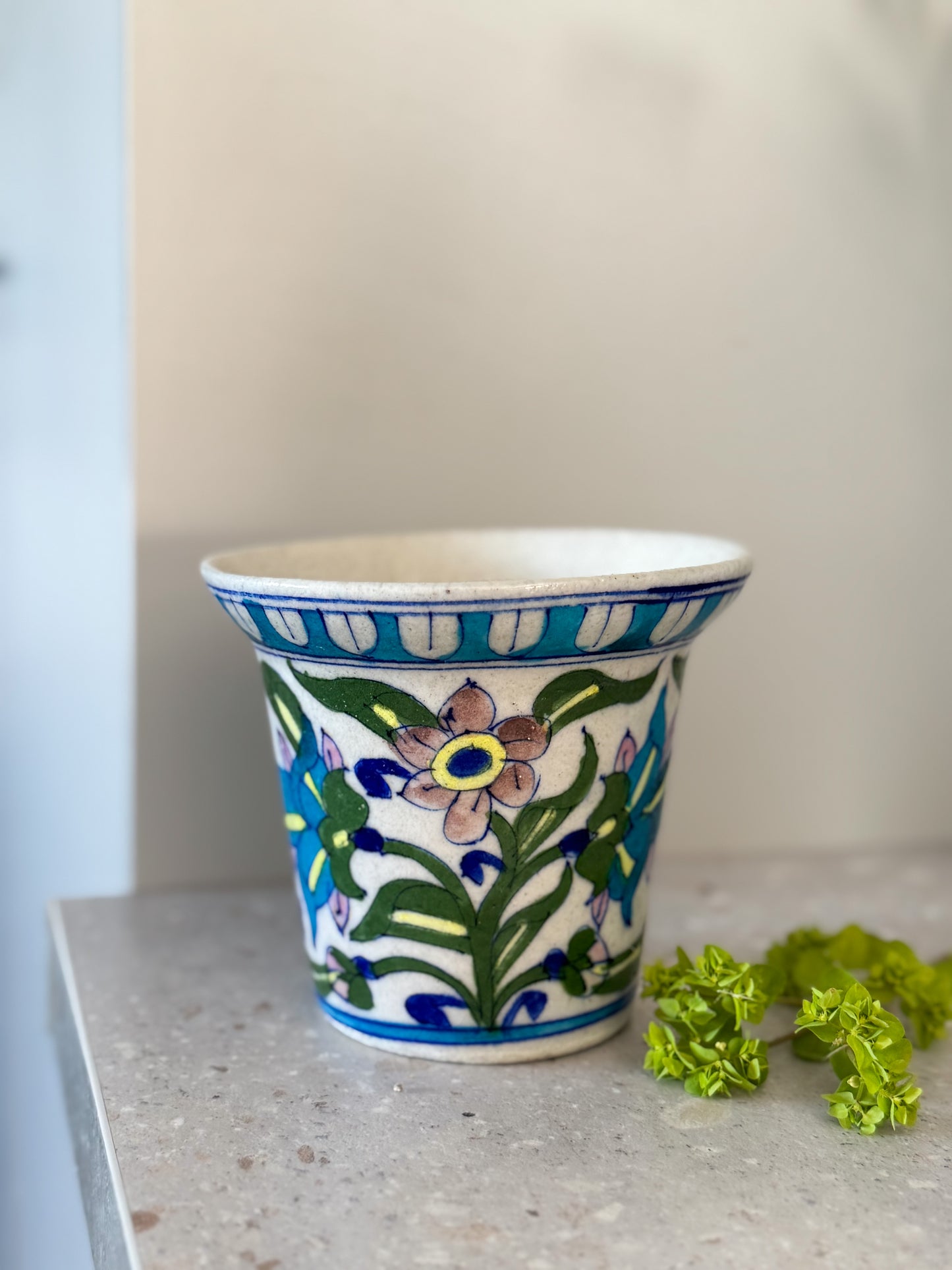 Vintage Handmade Indian Studio Pottery Planter, Signed Eota, India